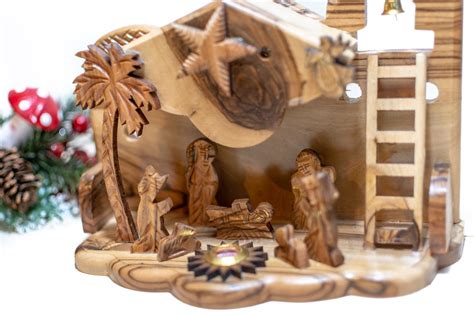 Olive Wood Handmade Bethlehem With Music Wooden Holiday - Etsy