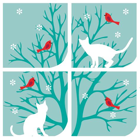 cats at window graphic with tree cardinals and snowflakes 509009 Vector Art at Vecteezy