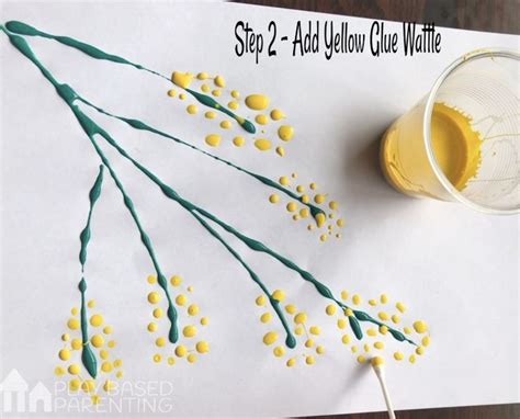 Australian wattle painting for kids - Water colour, salt and 3D glue effects. | Painting for ...