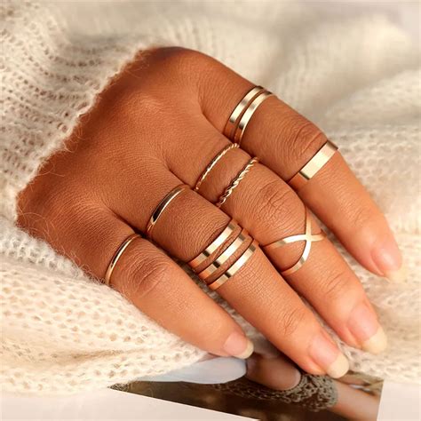 Original-Design-Gold-Color-Round-Hollow-Geometric-Rings-Set-For-Women ...