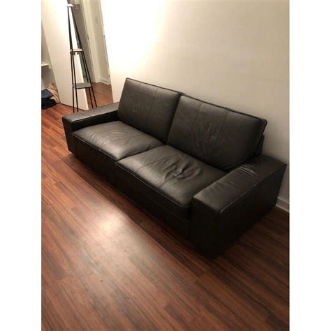 Ikea Kivik Black Leather Sofa - AptDeco