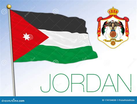 Kingdom of Jordan National Flag and Coat of Arms, Middle East Country ...