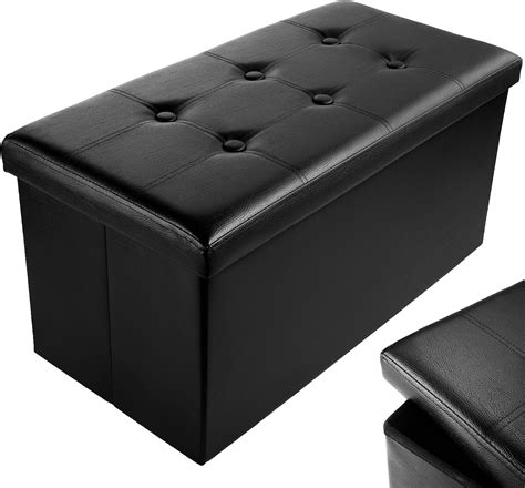 HOMCOM Ottoman Storage Chest Faux Leather Stool Bench Seat Bedding Blanket Box Home Furniture ...