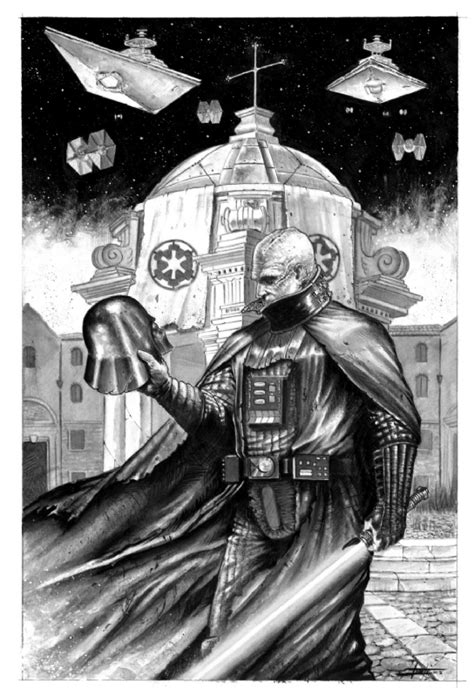 Darth Vader unmasked, in luca strati's pencil and monochrome Comic Art Gallery Room