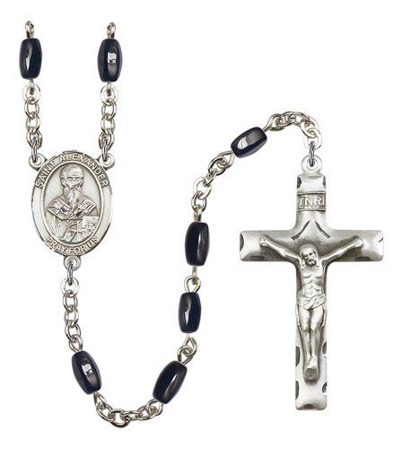 St Alexander Sauli Rosary - Black Onyx Beads - Catholic Saint Medals