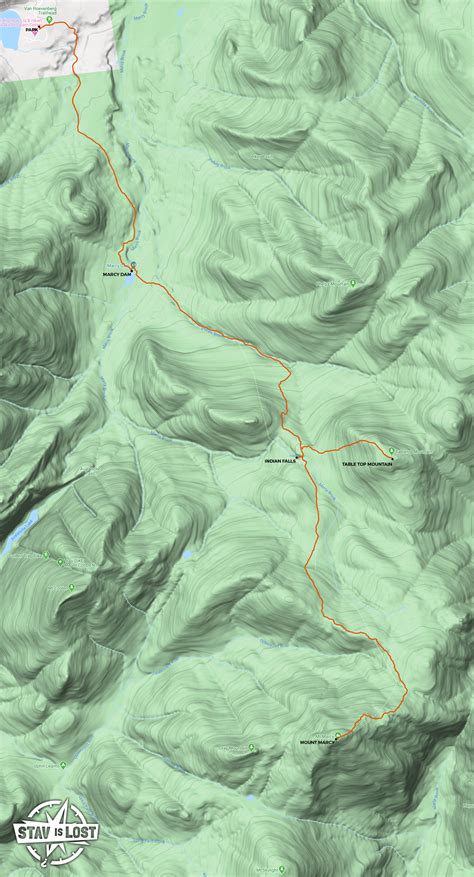 Hiking Map for Mount Marcy and Table Top Mountain