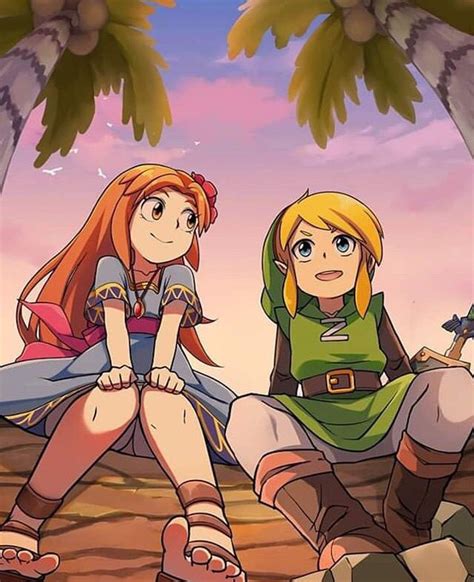 the legend of zelda and princess zelda sitting on rocks