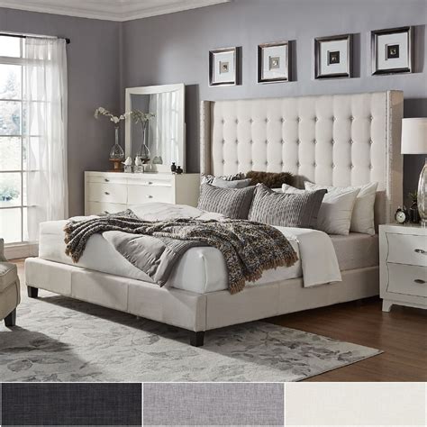 Marion Nailhead Wingback Tufted Tall Headboard Platform Bed by iNSPIRE ...