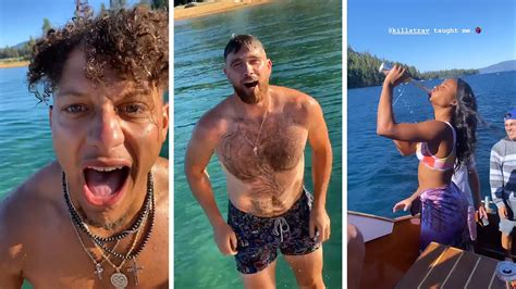 Patrick Mahomes & Travis Kelce Boat Party In Lake Tahoe, GFs Twerk & Chug Beer!