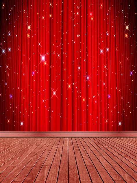 5x7ft Red Background Backdrop Curtain Dark Wood Floor Stage Backdrops for Photography Glitter ...