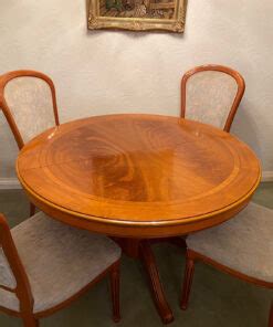 Dining Room Set, Round Table With Chairs, Cherry Wood - Original Antique Furniture