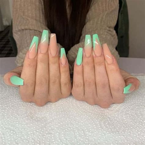 Mint Green Acrylic Long Coffin Nails - Tips Color Short Acrylic Nails