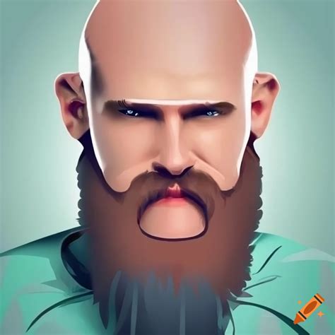 Illustration of a bald rugby player with a beard