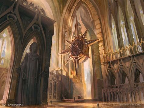 an artist's rendering of the interior of a cathedral with a large clock ...