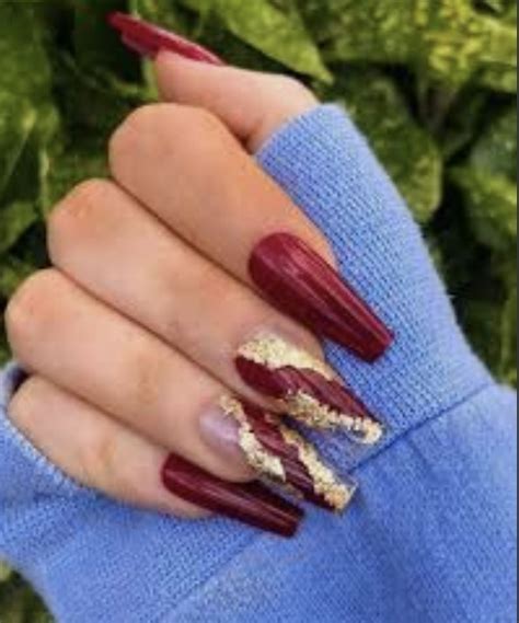 Red And Gold Nails, Dark Red Nails, Burgundy Nails, Green Nails, Red ...