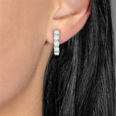 Hinged Hoop Diamond Huggie Style Earrings 14k White Gold 0.25ct - IE606