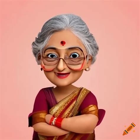 Cute animated granny in a saree on Craiyon