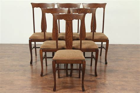 Set of 6 Quartersawn Oak Antique Dining Chairs, New Upholstery #29168 ...