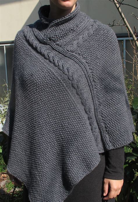 Gray Chunky Neck Irish Cable Knit Poncho | Knitting Things