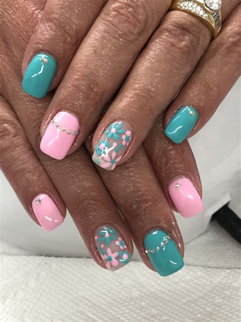 Aqua Pink Flower Gel Nails | Ongle manucure, Ongles, Manucure