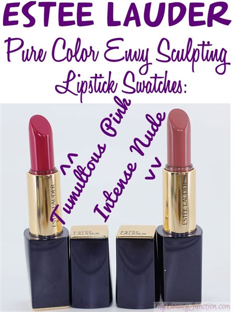 Estee Lauder Pure Color Envy Sculpting Lipstick swatches: Intense Nude, Tumultous Pink ...