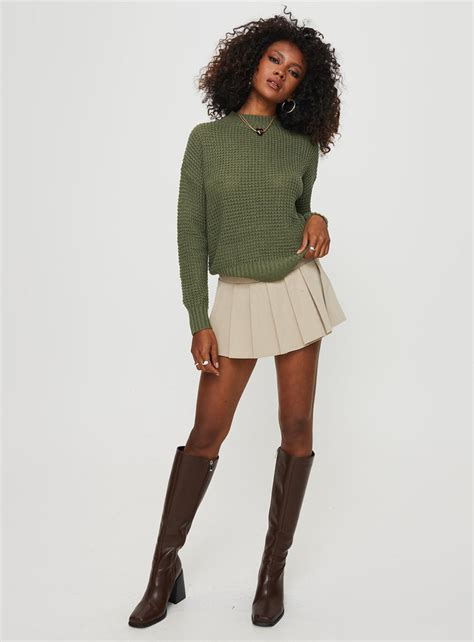 Wholesome Waffle Knit Sweater Green