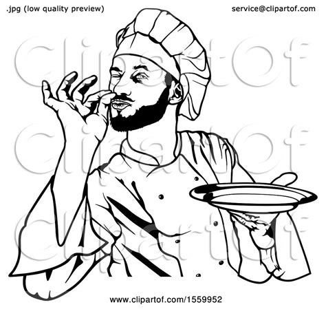 Clipart of a Black and White Male Chef Gesturing Perfect and Holding a ...