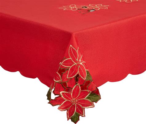 NDC Christmas Red Tablecloth with Cutwork Embroidered Tree Design (52 x 70 Rectangle/Oblong ...