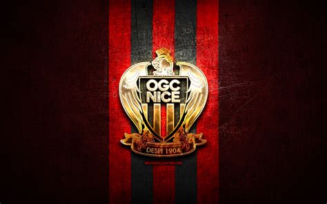 Download wallpapers OGC Nice, golden logo, Ligue 1, red metal ...