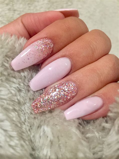 Light Pink Nails With Gold Glitter