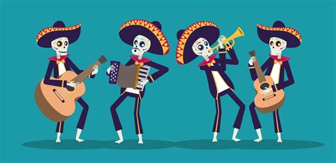 dia de los muertos card with mariachis skulls playing instruments 1942510 Vector Art at Vecteezy