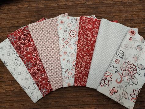 Scarlet Stitches and White Linen - 7 piece half yards bundle pack