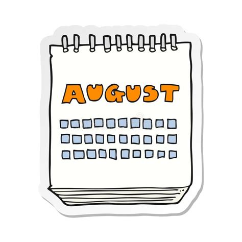 Sticker Of A Cartoon Calendar Showing Month Of August Stock Vector ...