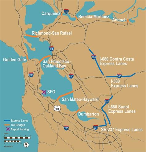 San Francisco toll roads map - Toll roads San Francisco map (California - USA)