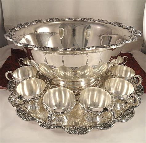 Poole Lancaster ROSE Silver Plate Vintage Punch Bowl Set With Under Tray & 12 Cups | Silver tea ...