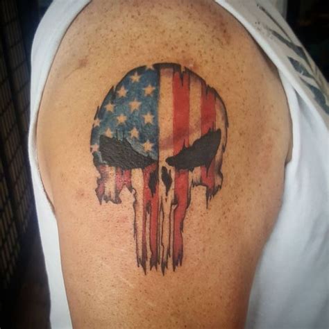 Punisher skull tattoos with American flag are fabulous