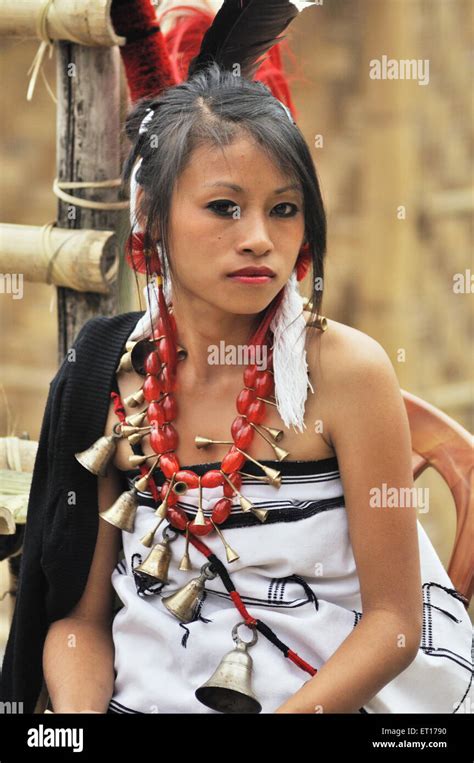 Naga tribe girl at hornbill festival ; Kohima ; Kisama village ...