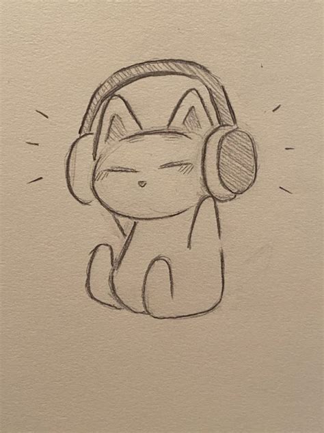 a drawing of a cat wearing headphones