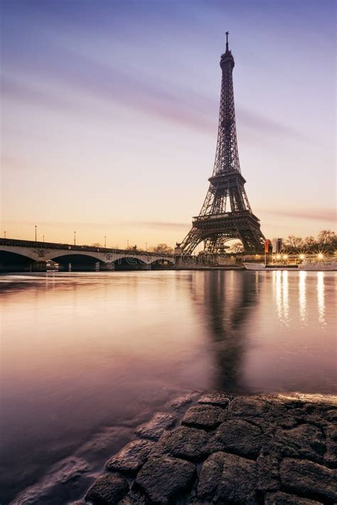 Eiffel Tower In Paris During Sunrise Stock Photo - Image of reflection ...