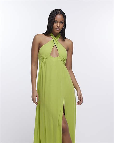 Lime halterneck maxi dress | River Island