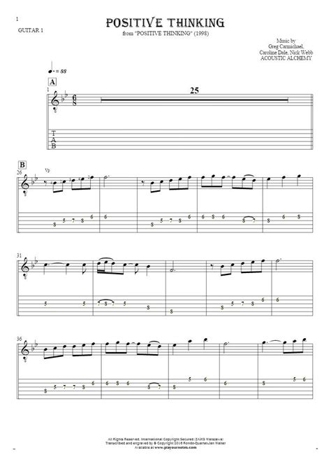 Positive Thinking - Notes and tablature for guitar - guitar 1 part | PlayYourNotes | Tablature ...