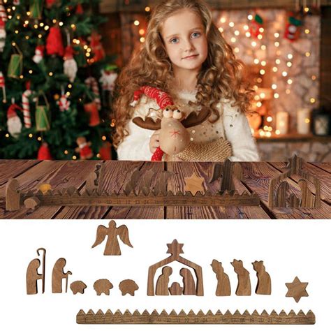 Dainzusyful Christmas Decorations Indoor,Nativity Advent Calendar 2023,Wooden Nativity Scene ...