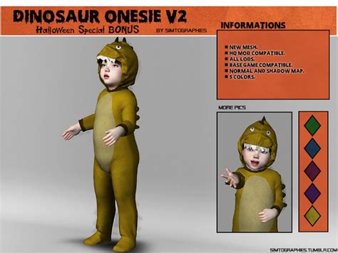 Dinosaur Onesie V2 - Halloween Special BONUS - Simtographies | Sims 4 ...