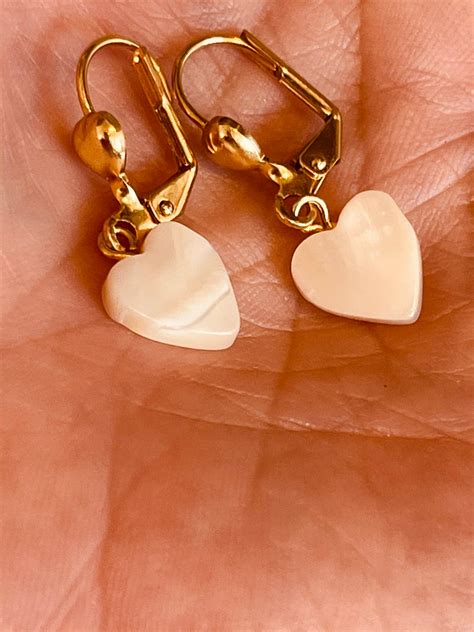 Mother Of Pearl Heart Shape Earrings Drop Dangle Sweetheart | Etsy