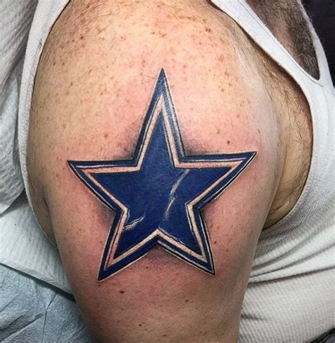 Blue Star – Dallas Cowboys Symbol Tattoo On Man Shoulder