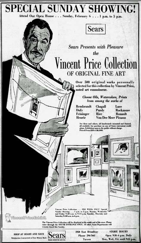 Vincent Price On Art: Vincent Price Collection ad - Tucson Arizona Daily Star, February 6, 1966