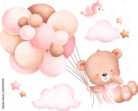 Cute teddy bear and balloons ilustração do Stock | Adobe Stock