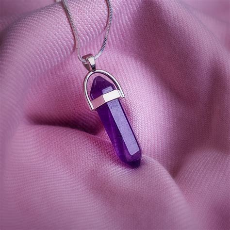 “Mystery” natural gemstone – Purple Amethyst Pendant, Hexagonal Prism shape on Sterling Silver ...