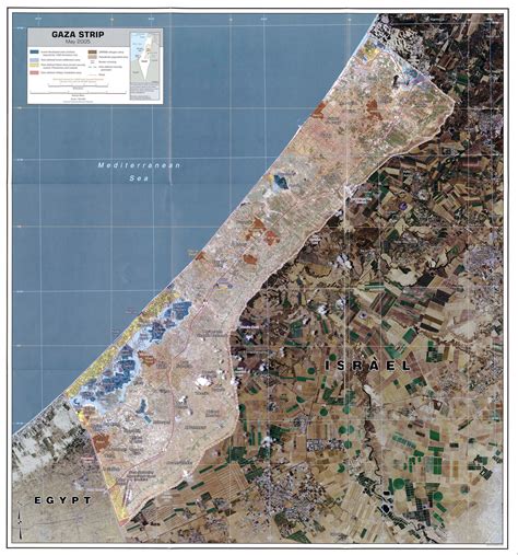 Large detailed satellite map of Gaza Strip with roads, cities and other ...