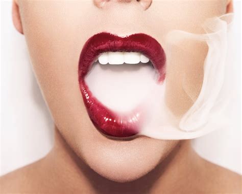 Photo Red Gloss Lips Smoking Beauty Art Print by ICandyPhotos